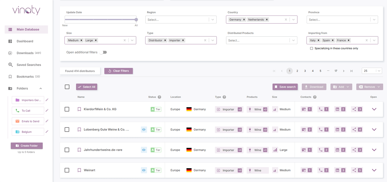 Screenshot of Wine Importers and Distributors Database