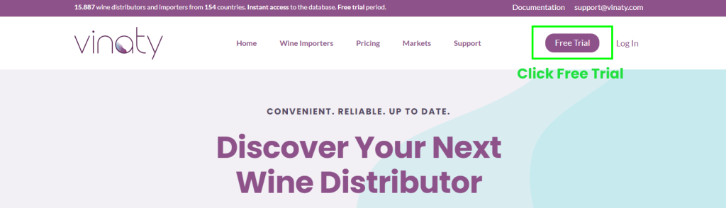 Free trial period of access to the wine distributor database