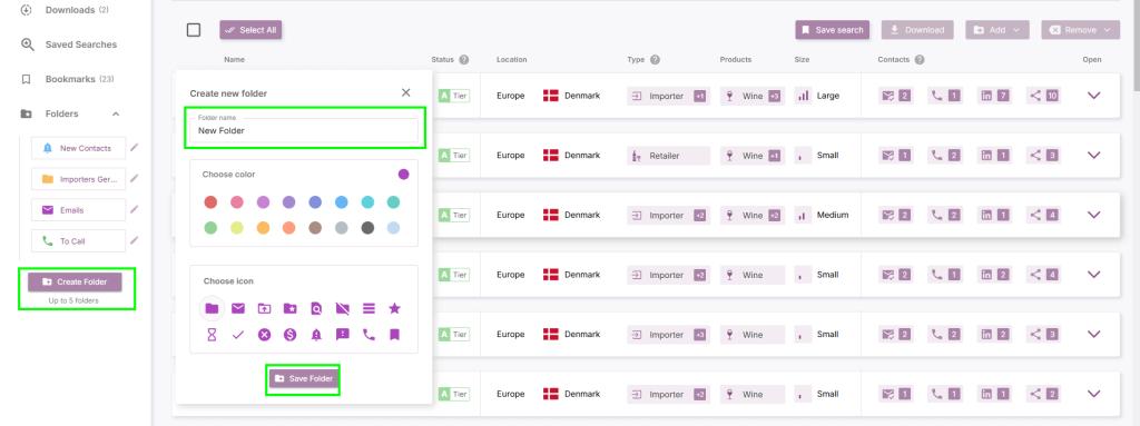 Create a folder for wine companies in the Vinaty database