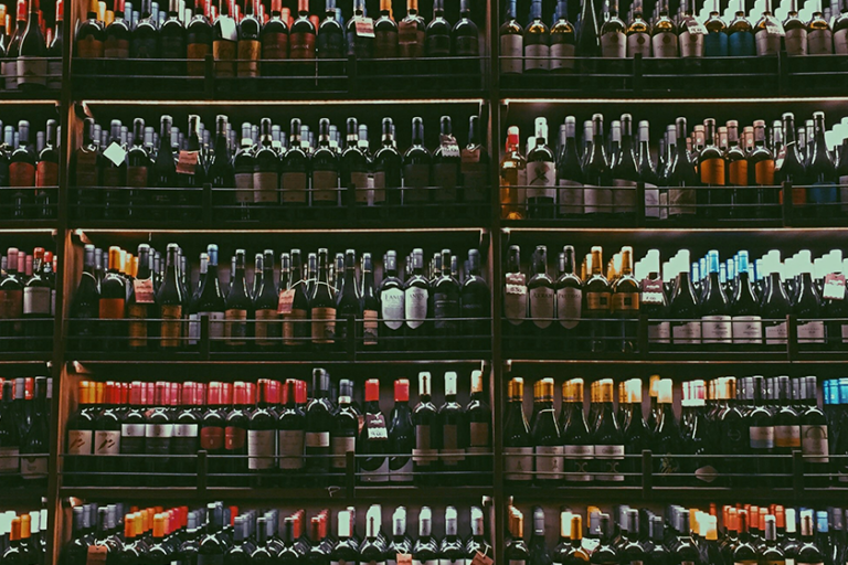 Illustration of wine racks in a shop-warehouse for an article on wine importing